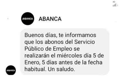 Abanca paga paro el 5 enero de 2022